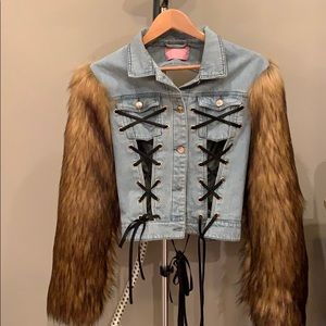 Faux fur denim jacket